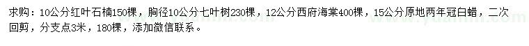 求購紅葉石楠、七葉樹、西府海棠等