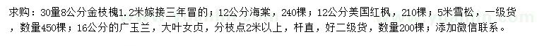 求購金枝槐、海棠、美國紅楓等