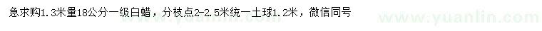 求購1.3米量18公分白蠟