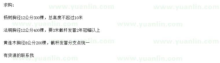 求購楊樹、法桐、黃連木
