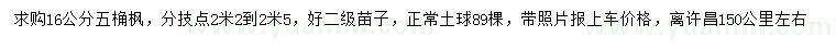 求購(gòu)16公分五桷楓