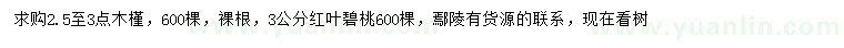 求購(gòu)2.5-3點(diǎn)木槿、3公分紅葉碧桃