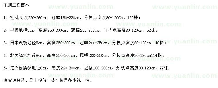 求購桂花、早櫻、日本晚櫻等