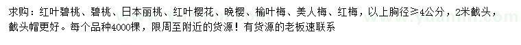 求購(gòu)紅葉碧桃、碧桃、日本麗桃等