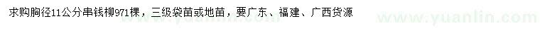 求購(gòu)胸徑11公分串錢柳