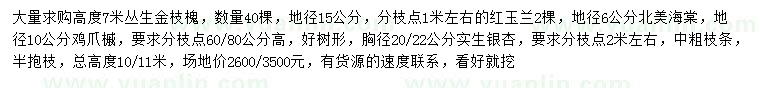 求購叢生金枝槐、紅玉蘭、北美海棠等