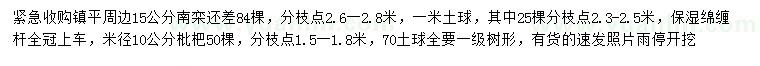 求購15公分南欒、米徑10公分枇杷