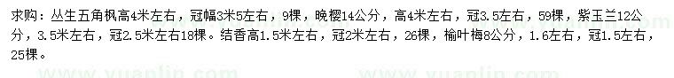求購(gòu)叢生五角楓、晩櫻、紫玉蘭等