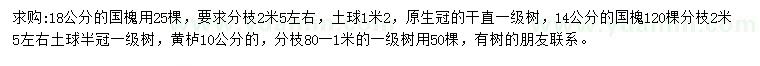 求購14、18公分國槐、10公分黃櫨