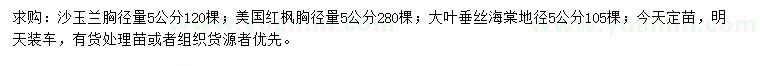 求購沙玉蘭、美國紅楓、大葉垂絲海棠