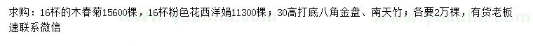 求購(gòu)木春菊、西洋鵑、八角金盤等