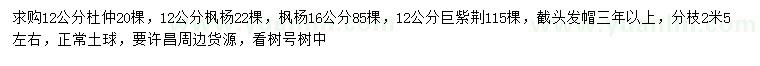 求購(gòu)杜仲、楓楊、巨紫荊