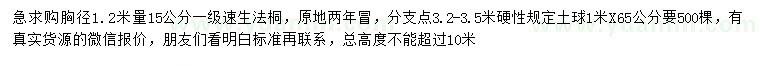 求購(gòu)1.2米量15公分速生法桐