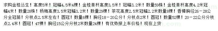 求購金桂、楊梅、茶花等