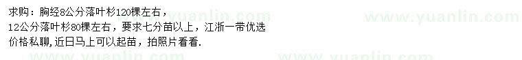求購(gòu)胸經(jīng)8、12公分落葉杉