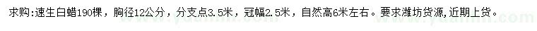 求購胸徑12公分速生白蠟