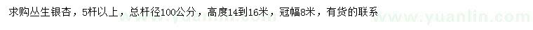 求購(gòu)高14-16米叢生銀杏