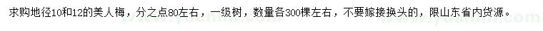 求購地徑10、12公分美人梅