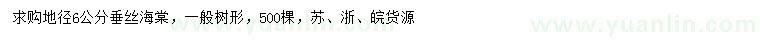 求購地徑6公分垂絲海棠