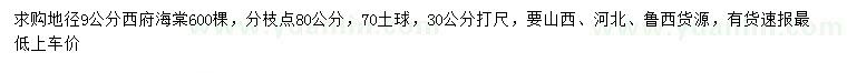 求購30量9公分西府海棠