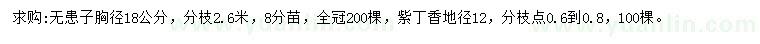 求購胸徑18公分無患子、地徑12公分紫丁香