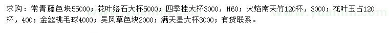 求購常青藤、花葉絡(luò)石、四季桂等