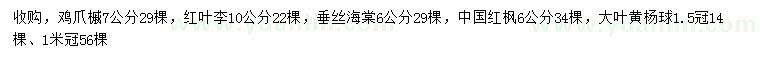 求購雞爪槭、紅葉李、垂絲海棠等