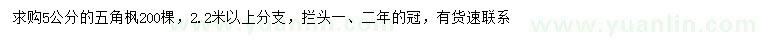 求購5公分五角楓