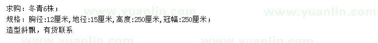 求購胸徑12公分冬青