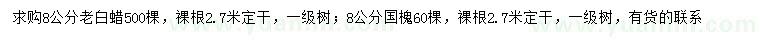 求購(gòu)8公分白蠟、國(guó)槐