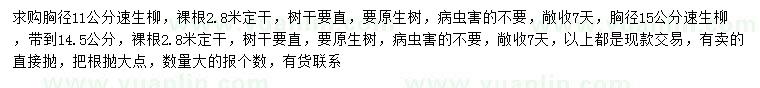 求購胸徑11、15公分速生柳