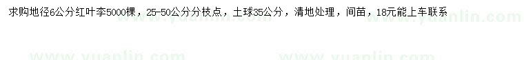 求購地徑6公分紅葉李