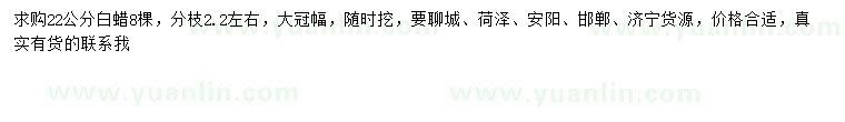 求購22公分白蠟