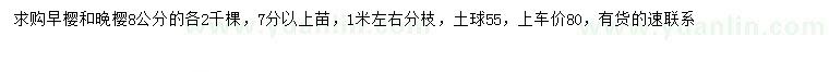求購(gòu)8公分早櫻、晚櫻