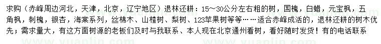 求購國槐、白蠟、元寶楓等