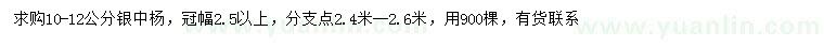 求購(gòu)10-12公分銀中楊