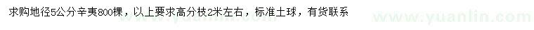 求購地徑5公分辛夷