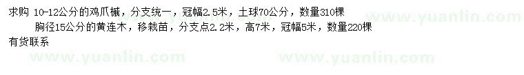 求購10-12公分雞爪槭、胸徑15公分黃連木