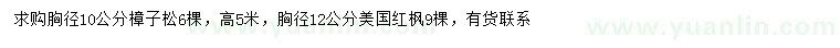 求購(gòu)胸徑10公分樟子松、胸徑12公分美國(guó)紅楓 