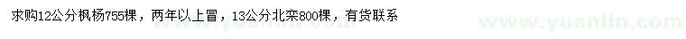 求購12公分楓楊、13公分北欒