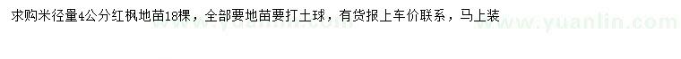 求購米徑4公分紅楓