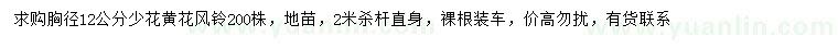 求購胸徑12公分少花黃花風(fēng)鈴