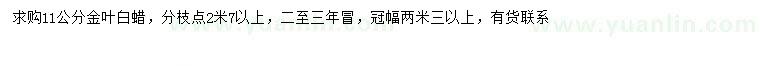 求購(gòu)11公分金葉白蠟