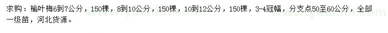 求購(gòu)6-12公分榆葉梅