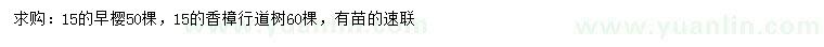 求購15公分早櫻、15公分香樟