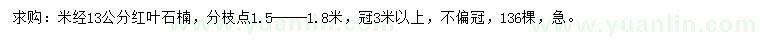 求購米徑13公分紅葉石楠