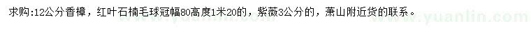 求購香樟、紅葉石楠球、紫薇