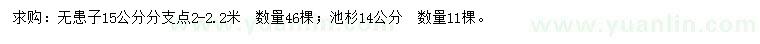 求購15公分無患子、14公分池杉