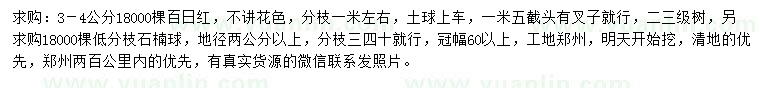 求購3-4公分百日紅、地徑2公分以上石楠球