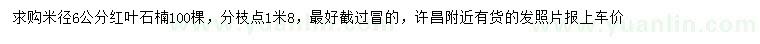 求購米徑6公分紅葉石楠